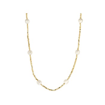 Pearl And Gold Hematine Long Necklace