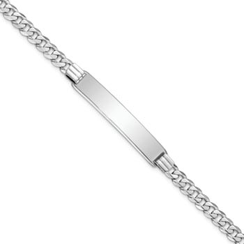 Rhodium Over 14k White Gold Flat Curb Link ID Bracelet
