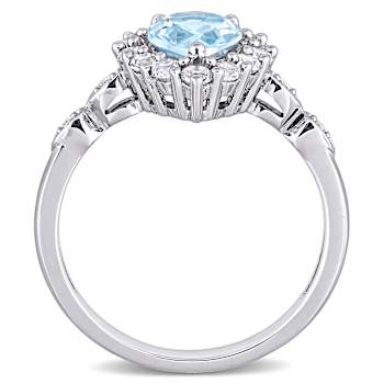 Created White Sapphire, Sky Blue Topaz and Diamond 10K White Gold Ring 1.97ctw