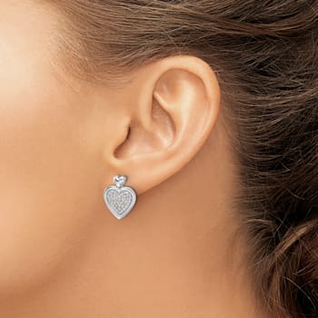 Rhodium Over 14k White Gold Diamond Fancy Heart Stud Earrings