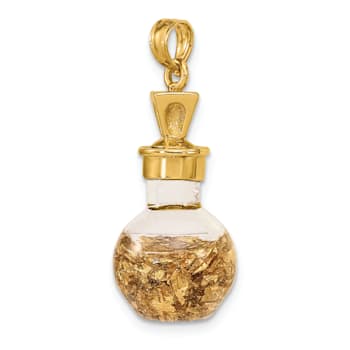 14k Yellow Gold 3D Leaf In Bottle Charm