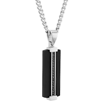 Robert Alton Men's Dog Tag Pendant With Chain In Black Ion-Plated
Stainless Steel 0.10ctw