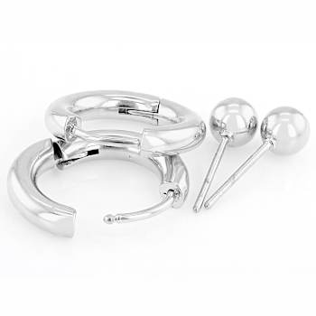 Huggie and Ball Stud Earring Stacking Set In Silver Tone