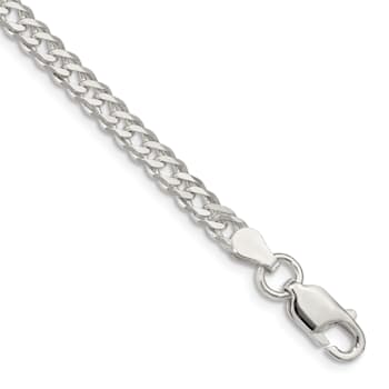 Sterling Silver 4.25mm 6 Side Diamond-cut Flat Double Curb Chain Bracelet