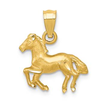 14K Yellow Gold Diamond-cut Horse Pendant