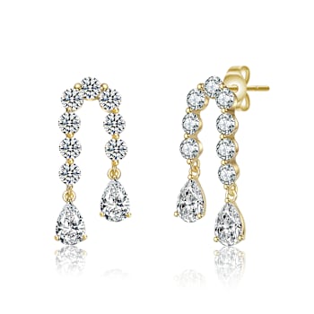 CZ Pear Shape Drop Earrings In 14K Gold Over Brass