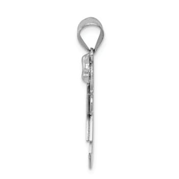 Rhodium Over 14k White Gold Satin Diamond Girl with Bow on Left Pendant