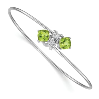 Rhodium Over 14k White Gold Diamond and Peridot Flexible Bangle