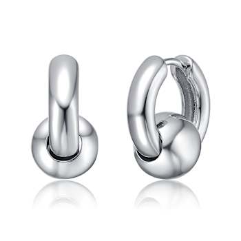Ball Accent Huggie Earrings In Rhodium Over Brass