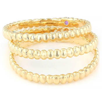 Stackable Ring Set With Topaz, Amethyst And CZ In 18K Gold Over Sterling Silver