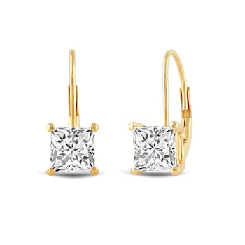 White Cubic Zirconia 14k Yellow Gold Earrings With Velvet Gift Box 2.00ctw