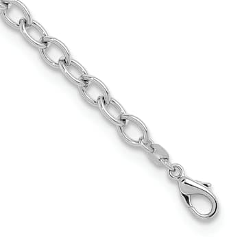 Rhodium Over Sterling Silver 6mm Oval Link 7.5 inch Bracelet