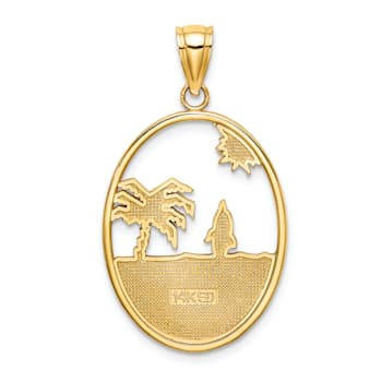 14k Yellow Gold Multi-color Enamel Dolphin Jumping In Beach Scene Charm