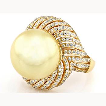 Golden South Sea Simulant Pearl Cocktail Ring In 18K Gold Over Sterling Silver