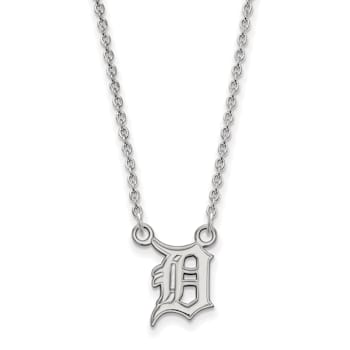 Rhodium Over Sterling Silver MLB LogoArt Detroit Tigers D Pendant Necklace