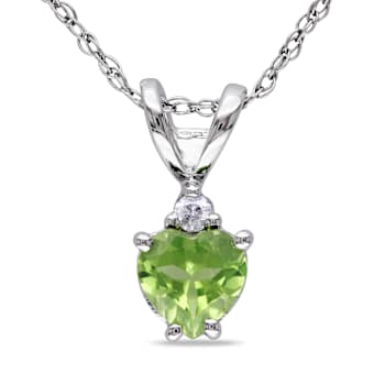Peridot & Diamond 10K White Gold Pendant With Chain 0.52ctw