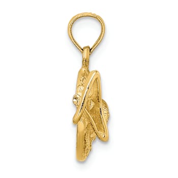 14k Yellow Gold Textured 3D Sunhat with Sunglasses Charm