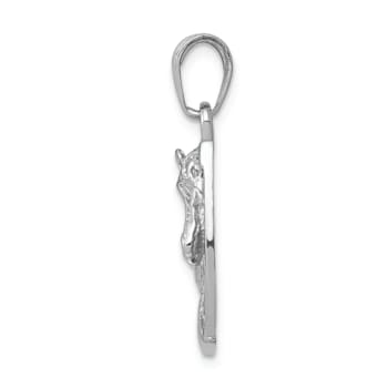 Rhodium Over 14K White Gold Solid Polished Horse Head in Horseshoe Pendant