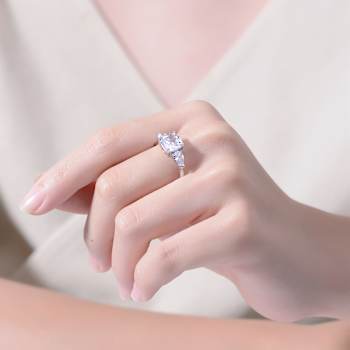 Princess-Cut CZ Three-Stone Engagement-Style Ring In Sterling Silver