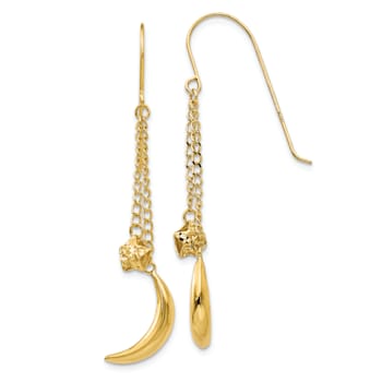 14k Yellow Gold Chain with Puffed Moon and Stars Dangle Earrings