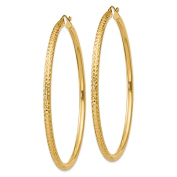 14k Yellow Gold Diamond-cut 2 9/16" Round Hoop Earrings