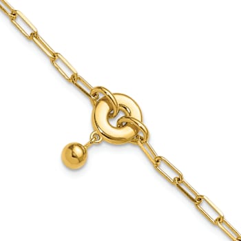 18K Yellow Gold Over Sterling Silver Circle Charm with Fancy Link Bracelet