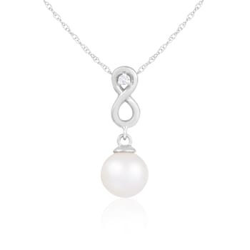 White Cultured Freshwater Pearl and Diamond 14K White Gold Pendant 8-8.5mm