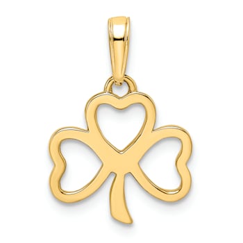 14K Yellow Gold with White Rhodium Diamond-Cut Clover Pendant