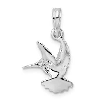 Rhodium Over Sterling Silver Polished Hummingbird Pendant