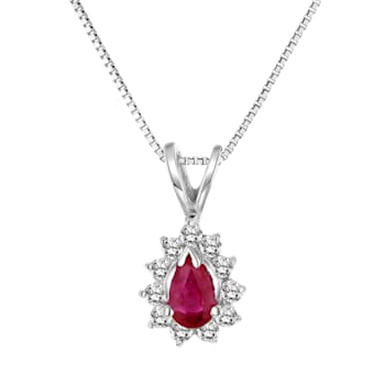 0.35ctw Pear Shape Ruby and Round Diamond Pendant 14k White Gold