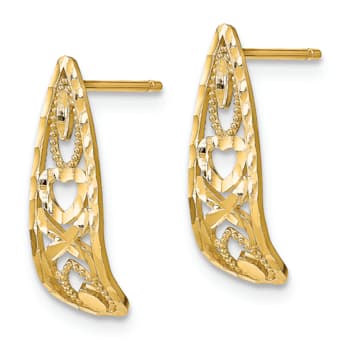 14k Yellow Gold Diamond-cut 5/8" Heart and X Mini J-Hoop Earrings