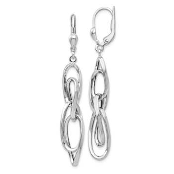 Rhodium Over 14k White Gold Polished Oval Dangle Earrings