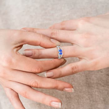 14K White Gold Oval Tanzanite and Diamond Ring, 0.85ctw
