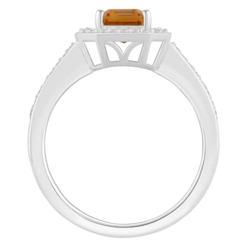 8x6mm Emerald Cut Citrine 1/5 ctw Diamond Rhodium Over Sterling Silver
Halo Ring