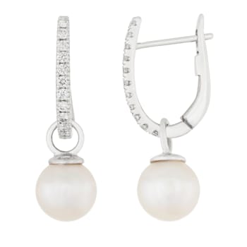 White Cultured Akoya Pearl 14k White Gold Earrings 7-7.5mm