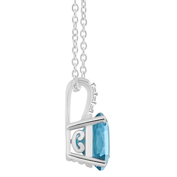 8mm Round London Blue Topaz With Diamond Accents Rhodium Over Sterling
Silver Pendant with Chain