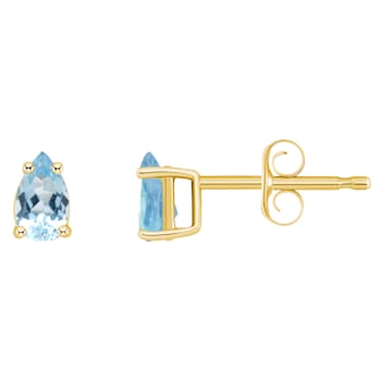 5x3mm Pear Shape Aquamarine 14k Yellow Gold Stud Earrings