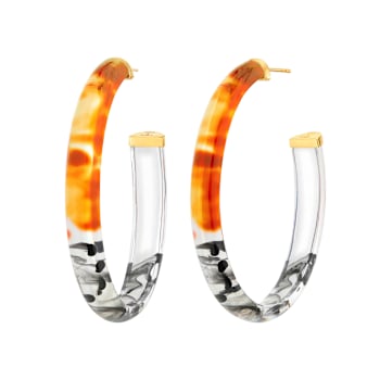 14K Yellow Gold Over Sterling Silver XL Oval Tie Dye Acrylic Hoop
Earrings in Orange and Black