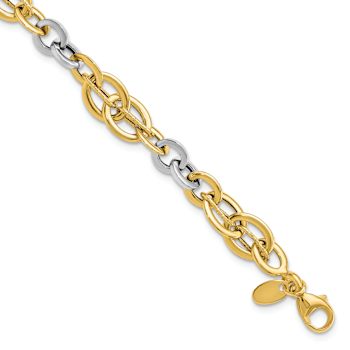 14k Yellow Gold and 14k White Gold Polished and Textured Fancy Link Bracelet