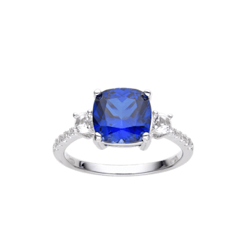 Lab Created Blue Sapphire and White Topaz Rhodium Over Sterling Silver Ring