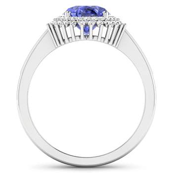 14K White Gold Violet Tanzanite and White Diamond Oval Halo Ring 1.93ctw