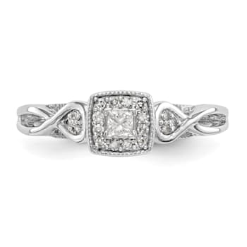 Rhodium Over 14K White Gold Lab Grown Diamond Complete Engagement Ring 0.204ctw