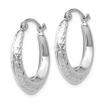 Rhodium Over 14k White Gold Textured 3/4" Hoop Earrings