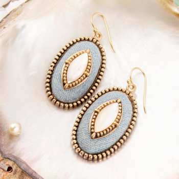Barse Jewelry Blue Denim Dreams White Mother of Pearl Golden Drop Earrings