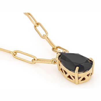 Black Spinel Station Paperclip Necklace In 18K Gold Over Sterling Silver 4.20ct