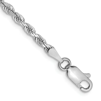 Rhodium Over 10k White Gold 2.75mm Diamond-Cut Quadruple Rope Link Bracelet