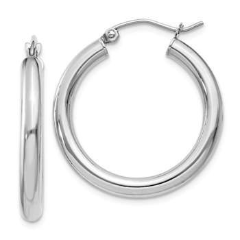 Rhodium Over 14k White Gold 1/1" Polished Tube Hoop Earrings