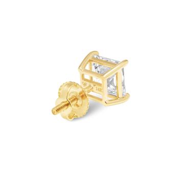 White Cubic Zirconia 14k Yellow Gold Studs With Velvet Gift Box 4.00ctw