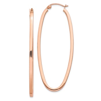 14k Rose Gold 7/8" Square Tube Oval Hoop Earrings