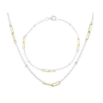 Two-Tone Paperclip Station 18 Inch Necklace And 7.25 Inch Bracelet Set
In Sterling Silver With 18K Gold Over Sterling Silver
